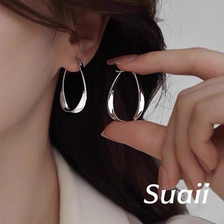 [Suaii] Anting - anting Lingkaran Oval Desain Tidak Teratur Gaya Minimalis A495