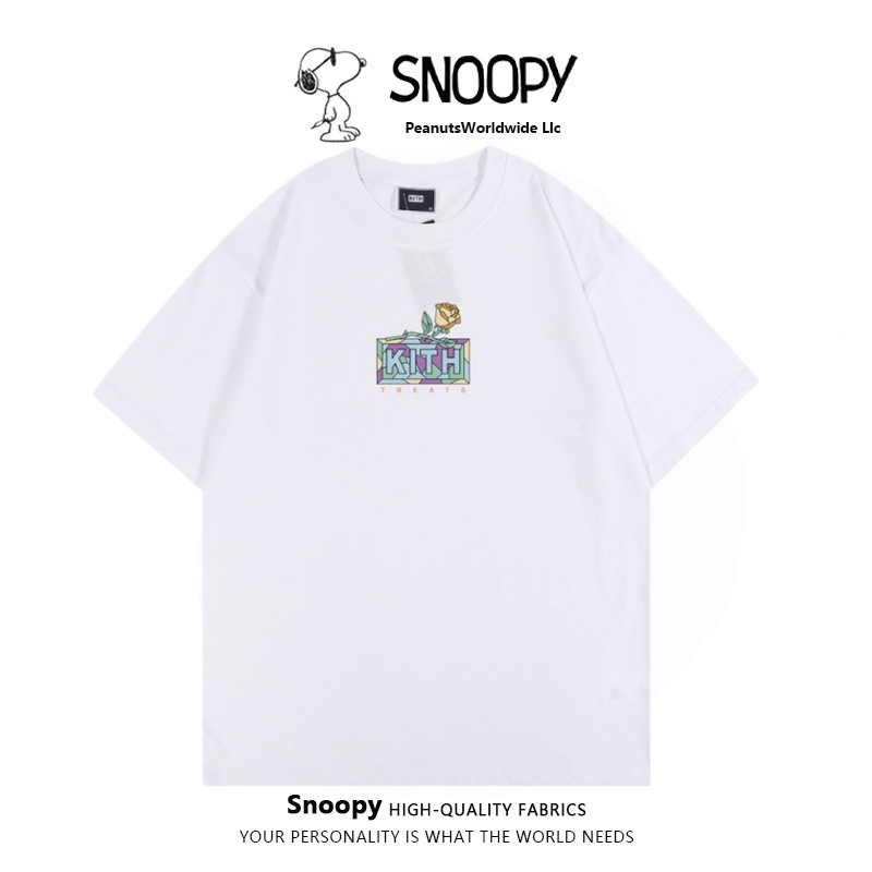 ❤Ntostocks❤A unisex oversized T-shirt Kith New Fashion apricot Rose Print cotton Casual SHORT Sleeve