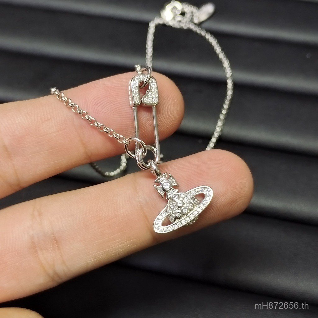 สร้อยคอนำเข้า West Queen Pin แบบ Clavicle Chain สไตล์ Vivian Pearl สำหรับแฟชั่น EDM