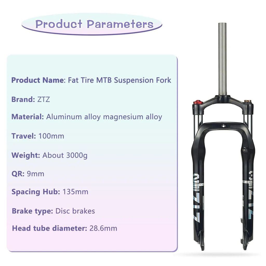 ZTZ 26*4.0 นิ้วไขมันยาง MTB Suspension Fork 100 มม.Spacing Hub,9 มม.QR,น้ํามันฤดูใบไม้ผลิจักรยานเสือ
