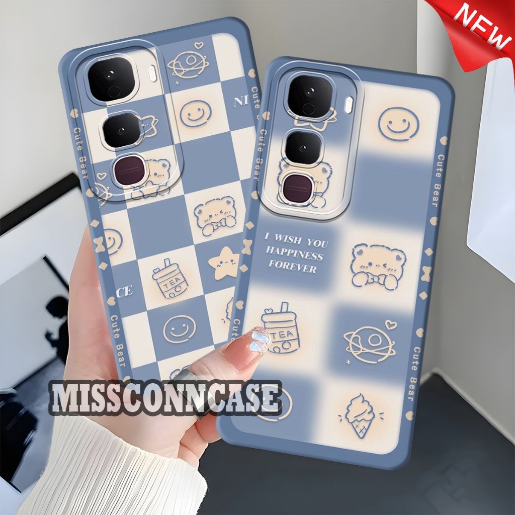 Macaroon Softcase VIVO Y400 4G/5G - VIVO Y04S - VIVO Y04 - VIVO Y29 4G/5G Checkered Bear Motif - เคส