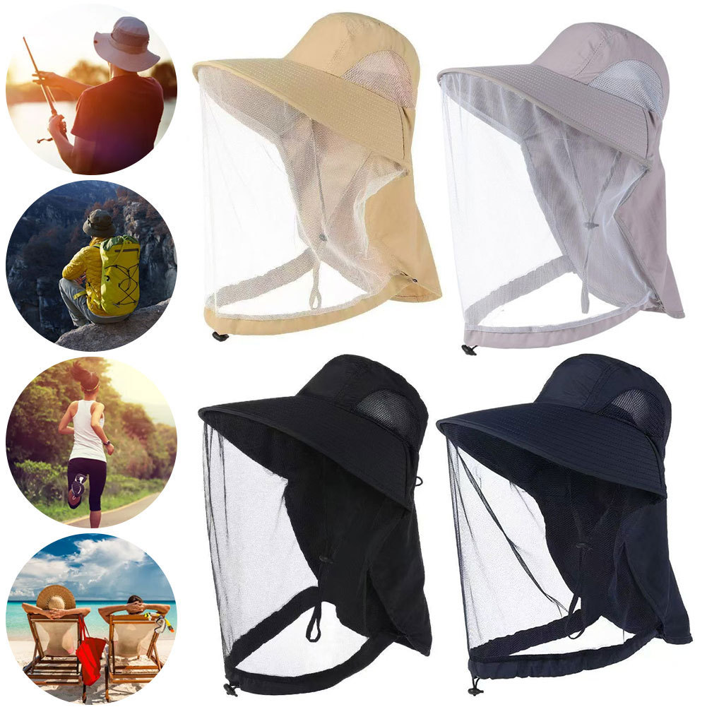 Outdoor Mosquito Head Net Hat Net Mesh Sun Hat with Neck Flap Safari Hat for Beekeeping Hiking Men &