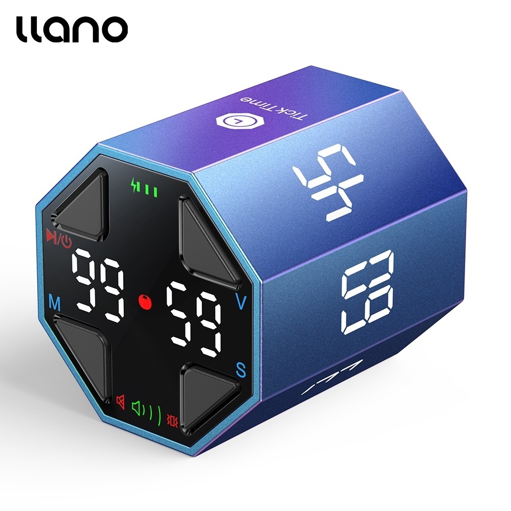 Llano Ticktime Octagon Pomodoro Timer Clock Desk Protivity Cube Timer ADHD Custom Pomodoro Pause & Resume Mute สั่น & ปรับเสียง Alert 3/5/10/15/30/45/60 m