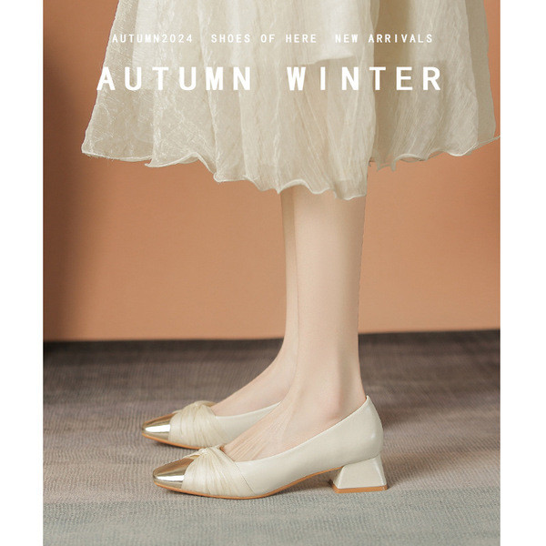 mary jane shoes mary jane ส้นสูง Gomini Chanel รองเท้าแฟชันMary Jane สไตล์ฝรั่งเศส หัวเหลี่ยมสำหรับผ