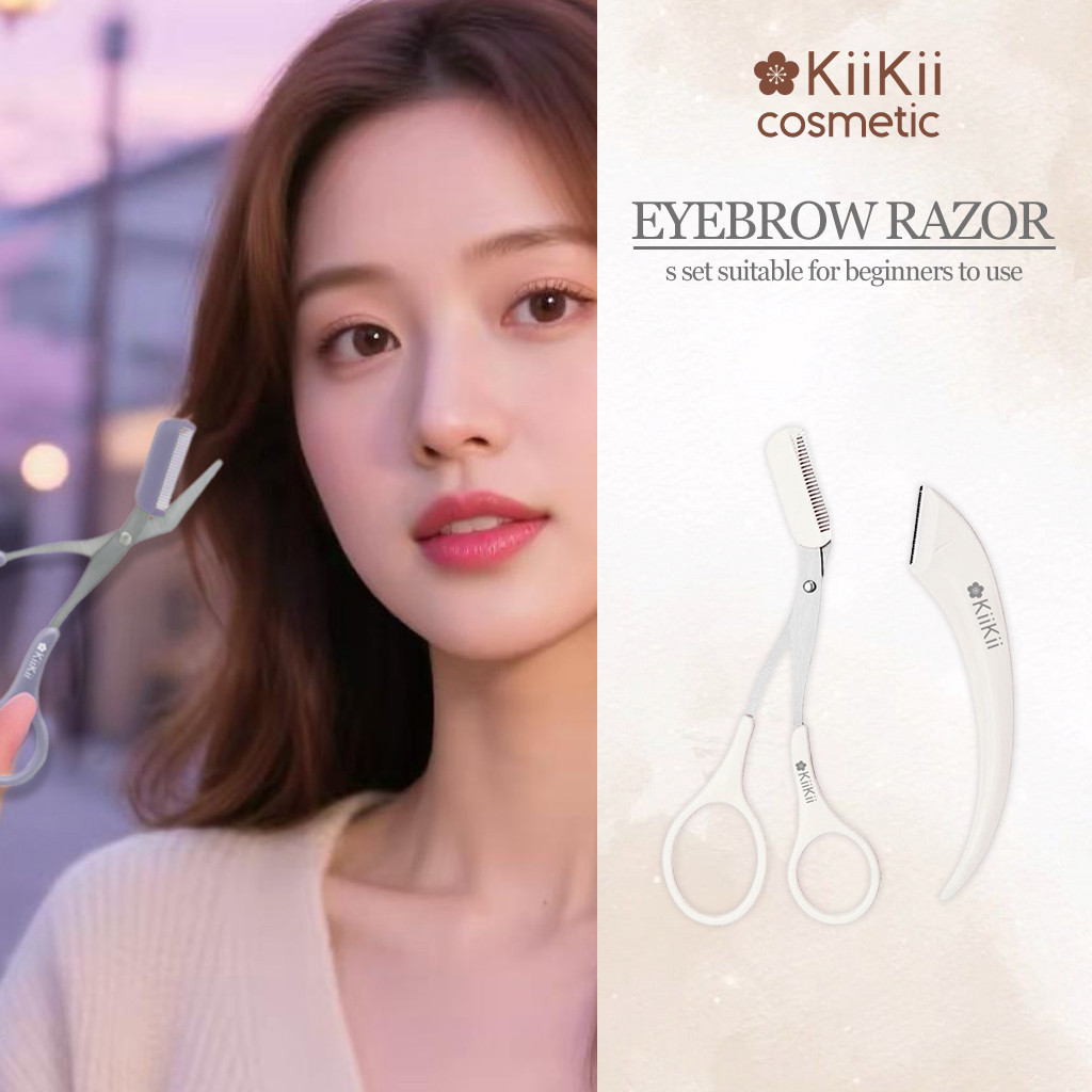 KiiKii Cosmetic มีดกันคิ้ว ที่กันคิ้ว 2 ชิ้น/เซต พร้อมหวี เหมาะสำหรับมือใหม่ ได้รูปตามต้องการ
