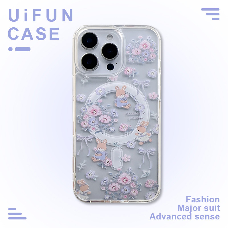 เกาหลี Bowknot ดอกไม้กระต่ายโปร่งใสโทรศัพท์มือถือสําหรับ iPhone 17Air 16E 15 14 Plus 13 12 Mini 11 Pro Max Xs X Xr 8 7 อะคริลิคปกหลัง Anti-Scratch Magnetic Shell