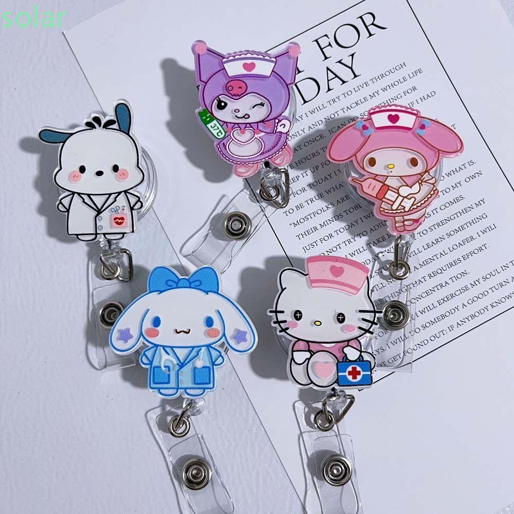 SOLARBUR Retractable Badge Reel, Easy ดึงหัวเข็มขัด Pochacco ID Card คลิป, อุปกรณ์สํานักงาน Cinnamor