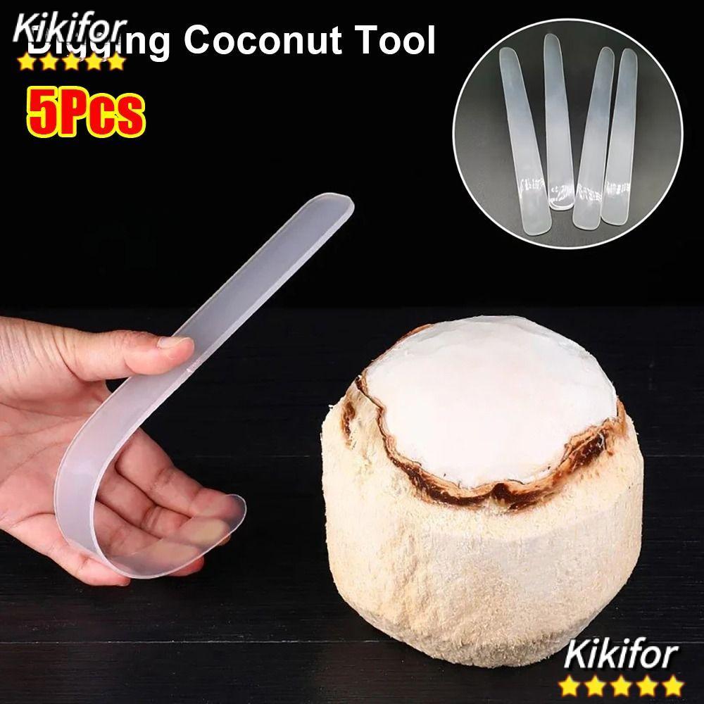 KIKIFOR ที่เปิดมะพร้าว 5 ชิ้น, เครื่องมือมะพร้าวขุดนุ่มสะดวก, เครื่องสกัดอุปกรณ์ครัวด้ามยาวพลาสติก