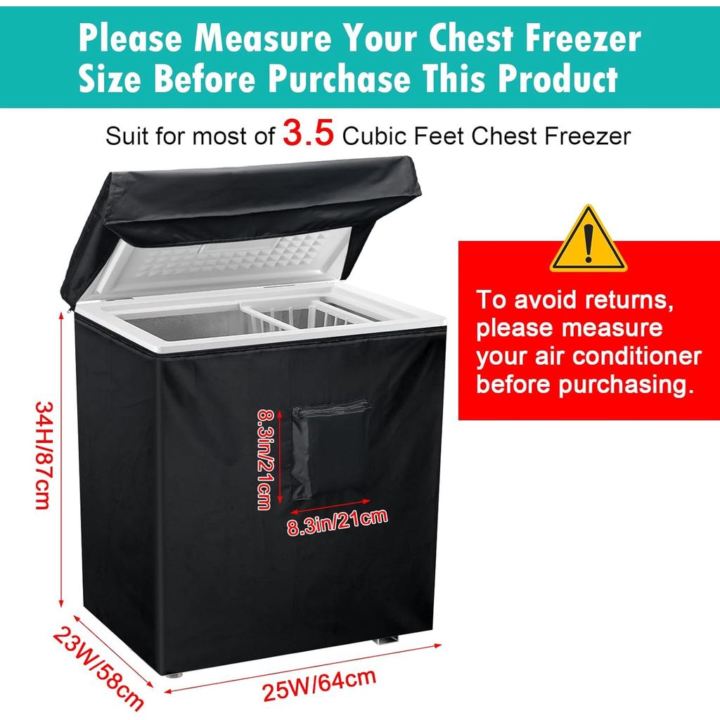 Black Chest Freezer Cover, Luxiv Waterproof Freezer Covers Compact for 3.5 Cubic Feet Chest Freezer 