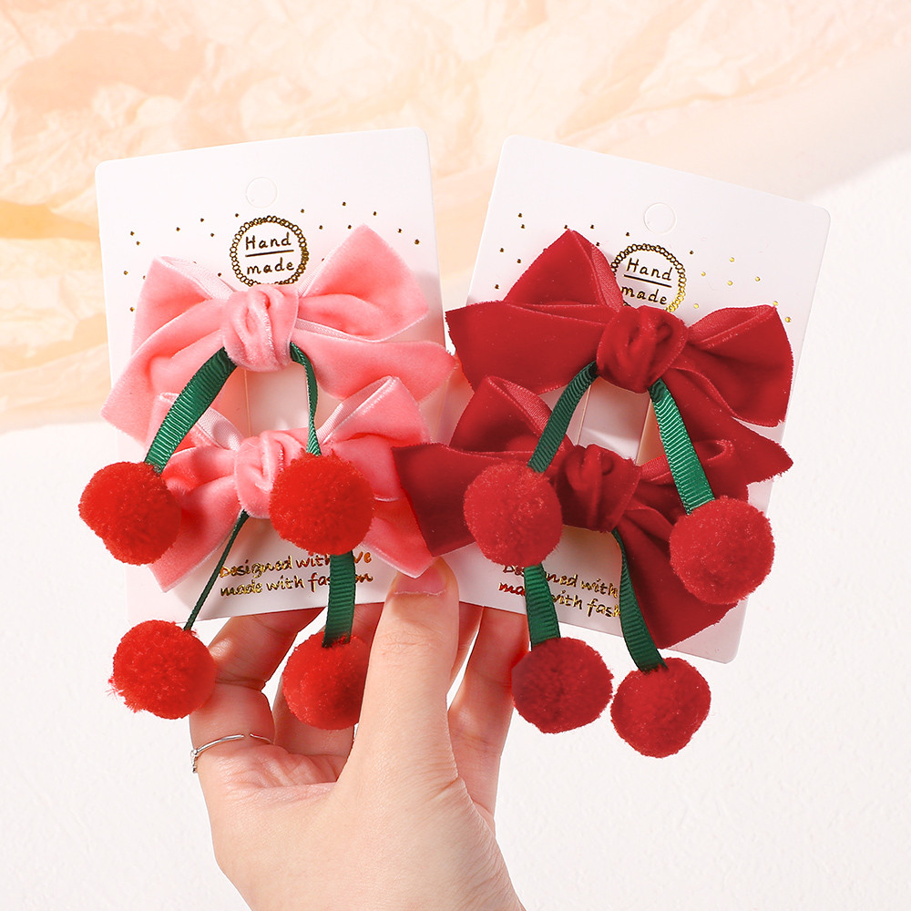 2ชิ้นสาวน่ารักกํามะหยี่สีแดงโบว์ลูกผมกิ๊บคริสต์มาสปีใหม่น่ารักคู่หางม้าคลิปอุปกรณ์ผมที่ทําด้วยมือ