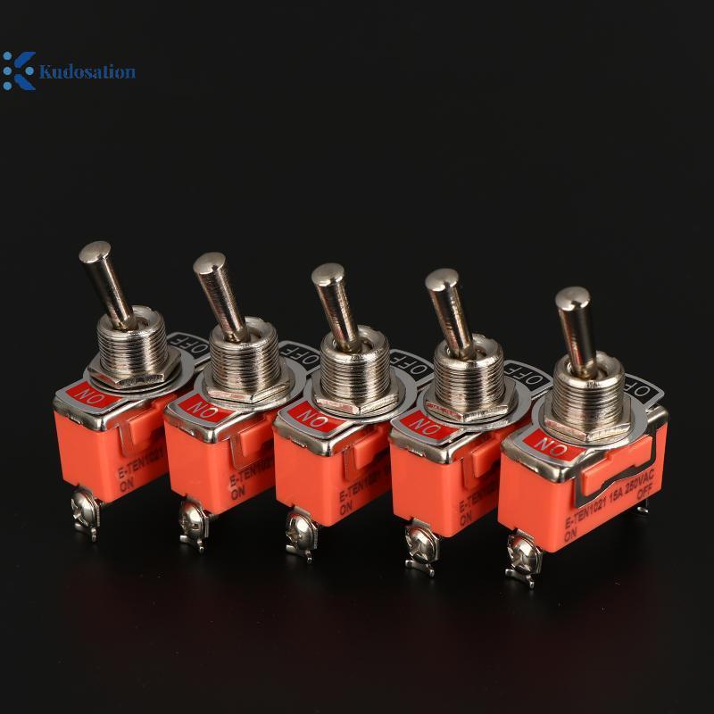 Kudosion 5pcs SPST DPDT 250V 15A Toggle Switch 2 ตําแหน่งสลักเปิด-ปิดเปิด E-TEN1322 1021 1122 1221 1