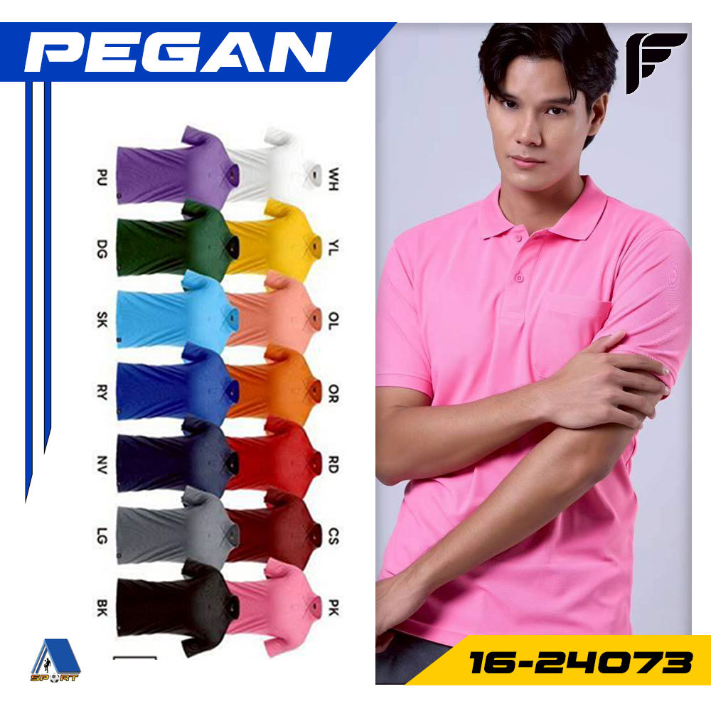 [[ส่งฟรี!! มีเงินคืน]] PEGAN เสื้อโปโลพิมพ์ลาย ผู้ชาย เฉดสีใหม่ รหัส 16-24073 แท้100%