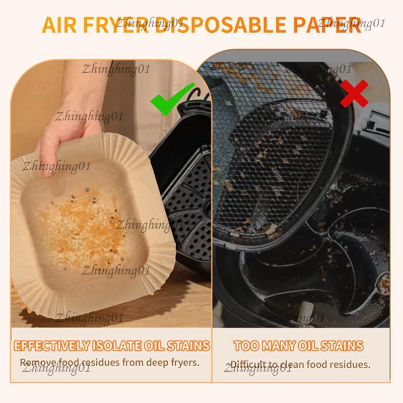 Zhinghing01 กระดาษรองอบสําหรับ Hot Air Fryer Square (20 ซม.) แพ็ค 100 Airfryer กระดาษรองอบ Non-Prous