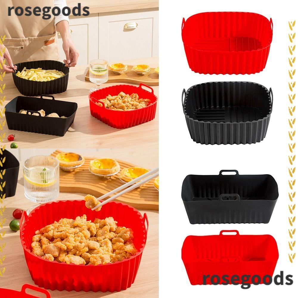 ROSEGOODS ซิลิโคน Air Fryer Liners,สีดําสีแดงพร้อมที่จับเตาอบ Liner,Air Fryer อุปกรณ์เสริมสําหรับ 4-