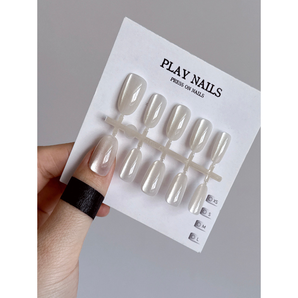 เอสเอสสวมใส่เล็บสั้นรูปไข่ตาแมวสั้นกลางเล็บก่อสร้างเล็บกว้างแสงสีขาวมุกพอร์ซเลนสีขาวสีขาวสีขาวสีขาวแสงจันทร์