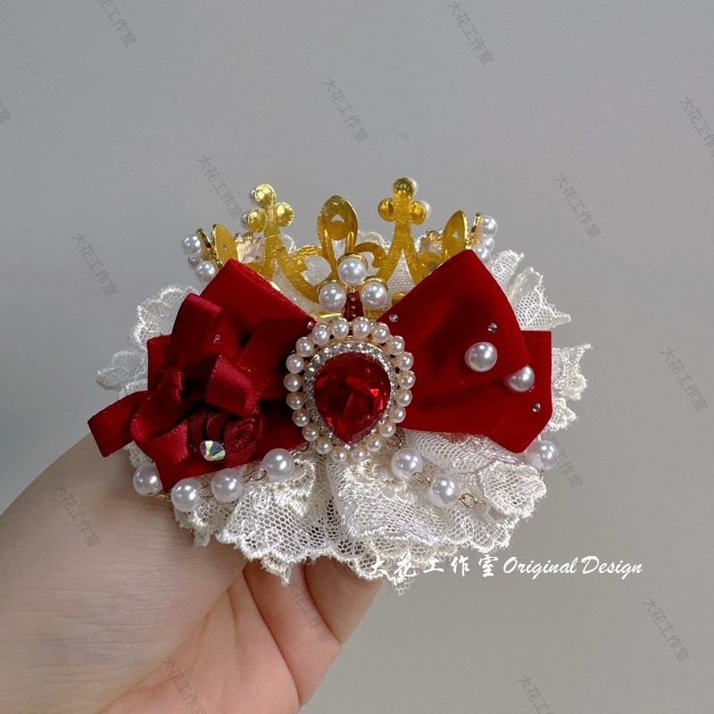 อุปกรณ์ผมและเครื่องประดับคริสต์มาสสีแดงสำหรับสไตล์ Lolita เด็ก รวมถุงมือ มงกุฎ กิ๊บ และถุงเท้า - รูปที่ 3