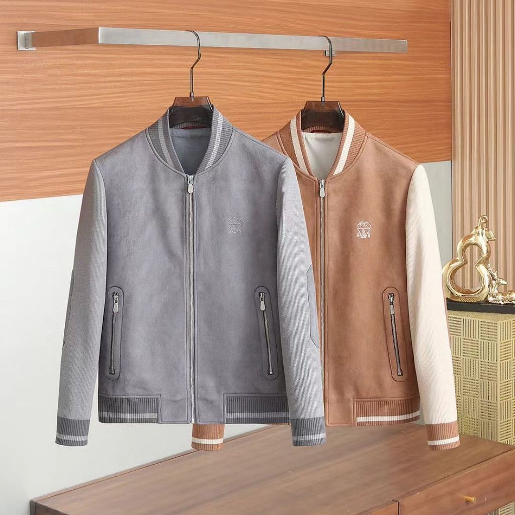 H58P Italy BC Men's Old Money Style Autumn Winter Suede Patchwork Fashion Embroidery Business Casual