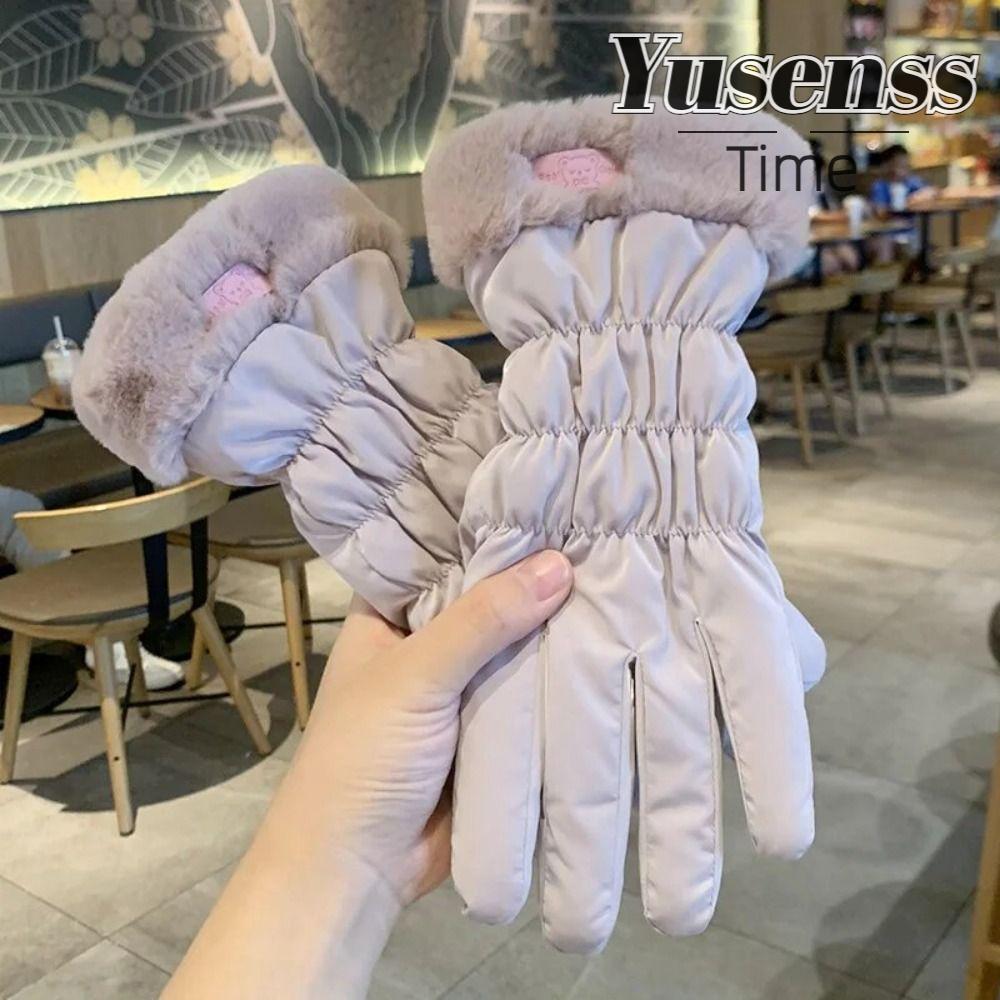 ถุงมือผ้าฝ้าย YUSEN สไตล์ตุ๊กตา สำหรับสภาพอากาศเย็น และถุงมือผู้หญิงฤดูหนาวพร้อมขนแกะสำหรับขับรถจักรยานยนต์