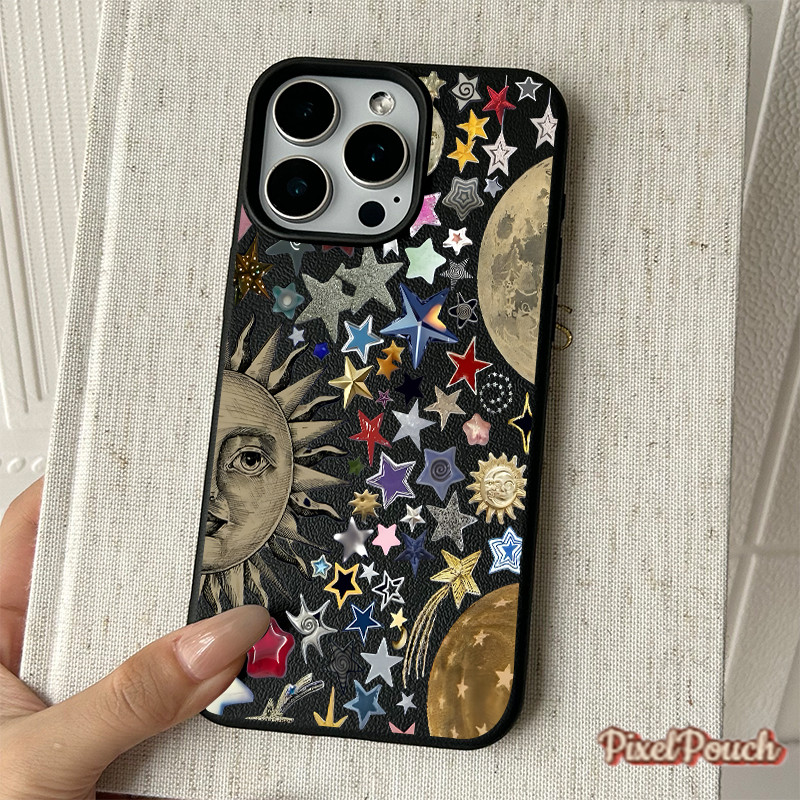 ✨ นี่ยม! ✨เคสเหมือนเปลือกลิ้นจี่ ดาว ดวงอาทิตย์ ดวงจันท สําหรับ IPhone16 15 14 13 7 8plus Pro Promax XR XS เลือกได้ห้าสี
