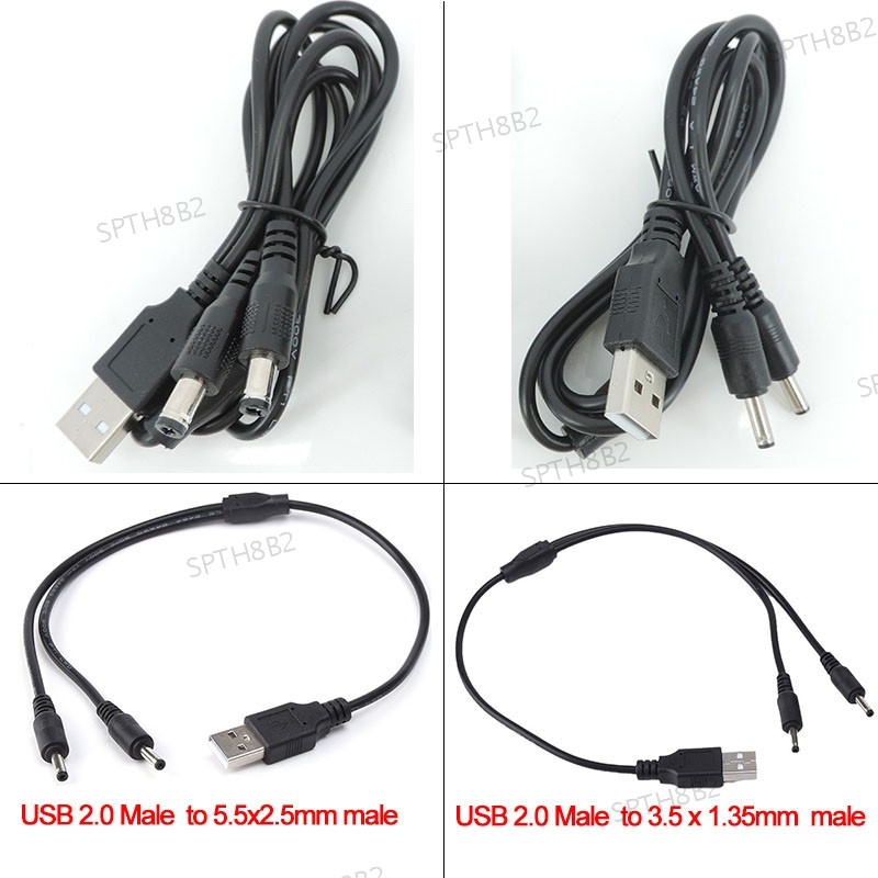 5V Y splitter USB A 2.0 ชาย 2 ทิศทางสาย DC ชาย 3.5mmx1.35mm 5.5x2.5mm ปลั๊กแหล่งจ่ายไฟ charger conve