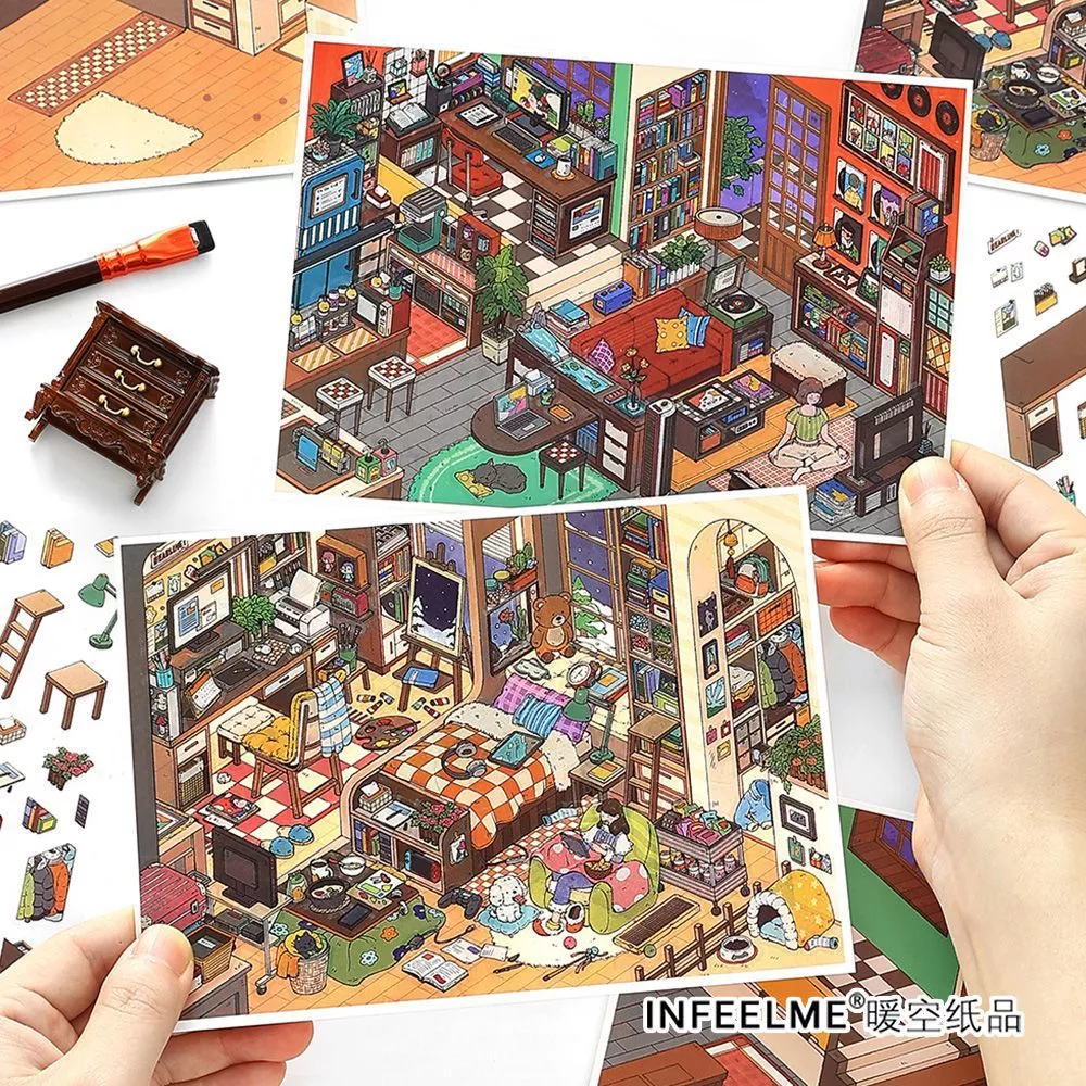 Idako [My Cabin Fiftth Bullet] 2.5D ภูมิทัศน์สติกเกอร์อาคารทําด้วยมือ diy ฉากห้องโดยสารสามมิติ SS729