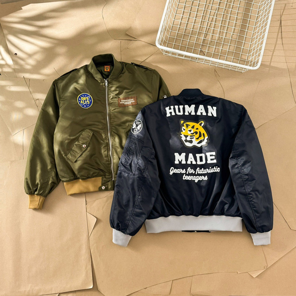 J7TO Human Made Badge with Tiger on Back MA-1Air Force Flight Instructor Jacket Cotton Jacket Couple