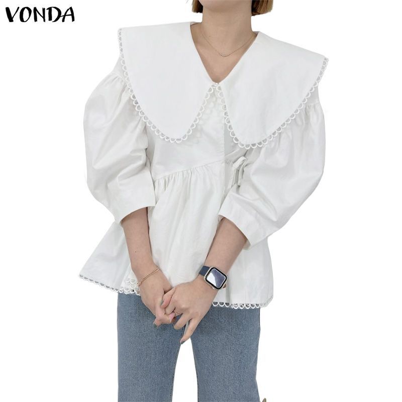 VONDA เสื้อเบลาส์แขนพัฟสไตล์เกาหลีสำหรับผู้หญิง