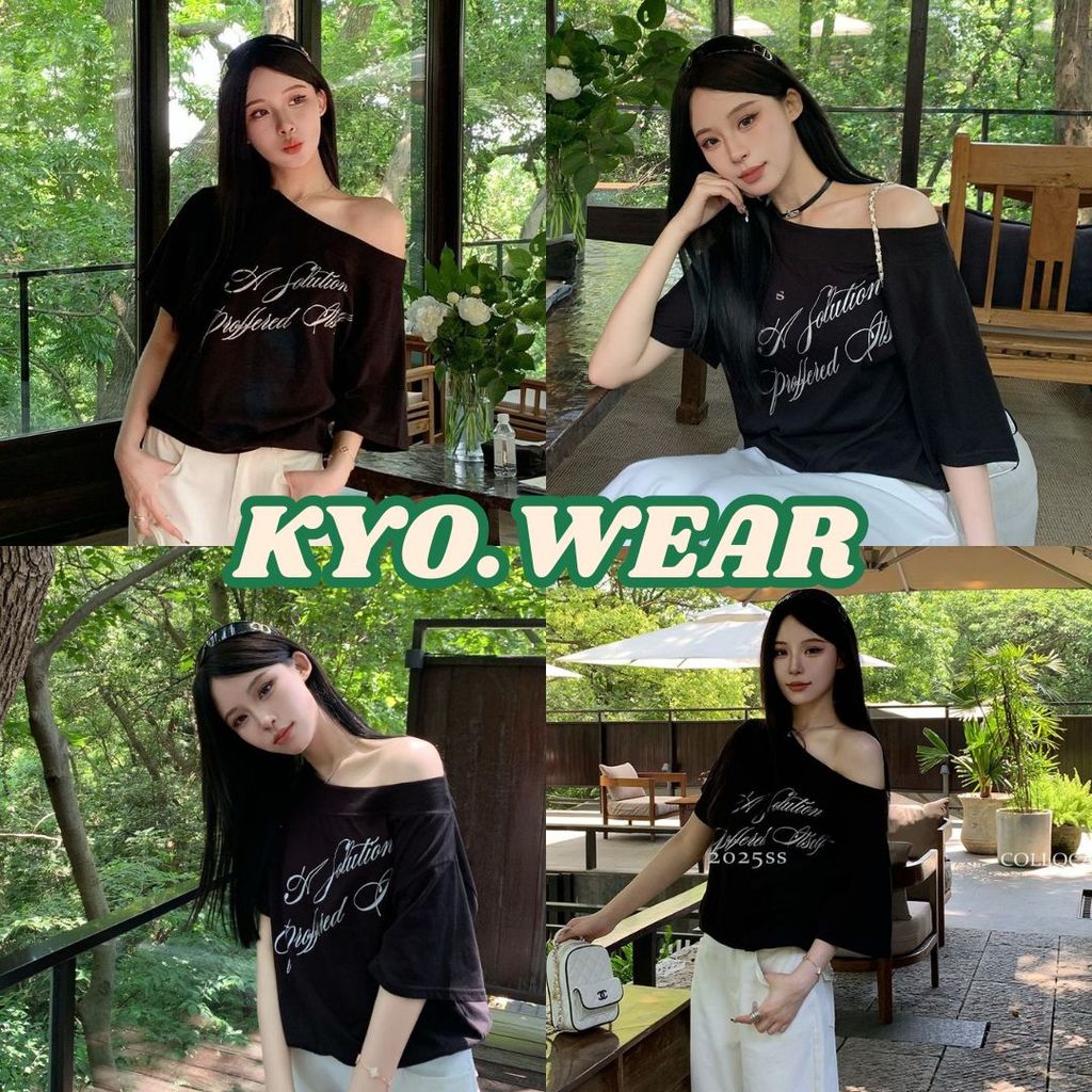 KYO 🎀 เรียบง่ายและมีสไตล์ เปิดไหล่ เสื้อยืดผู้หญิง ผ้าCOTTON โคตรนุ่ม พิมพ์ลาย "A FOLULION" เสื้อแฟชั่น เสือใส่สบาย【COD】