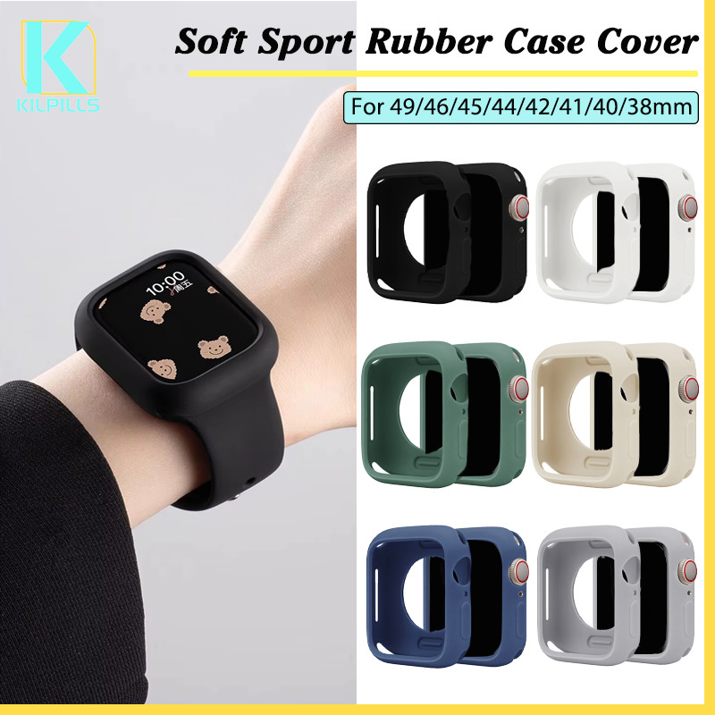 ฝาครอบคลุมซิลิโคนยางกีฬาอ่อน for iWatch Apple Watch Ultra/SE 3 2 Series 11 10 9 8 7 6 5 4 3 49 46 42 45 44 40 41 38มม.