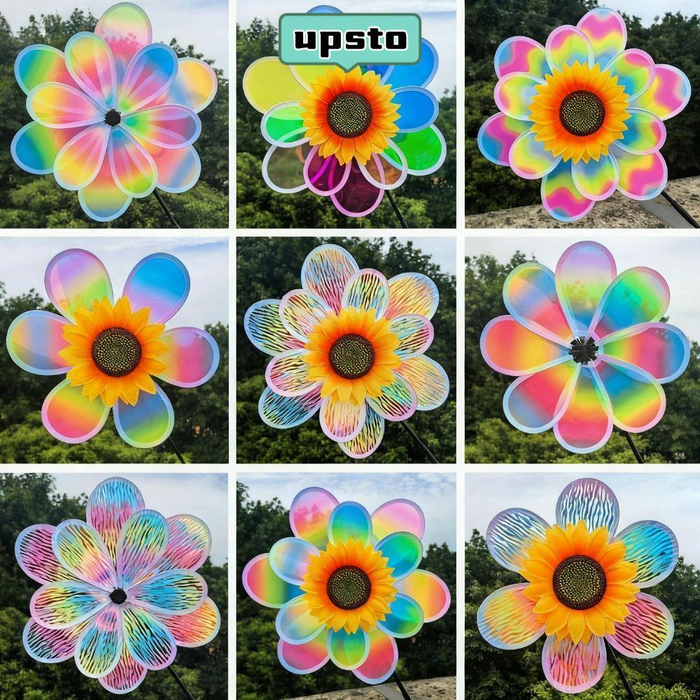 UPSTO หมุนดอกทานตะวัน, PVC เส้นผ่านศูนย์กลาง 35 ~ 40 ซม.กังหันลมดอกทานตะวัน, Multistyles Garden Yard Wind Spinner ปาร์ตี้กลางแจ้ง Picnic Decor