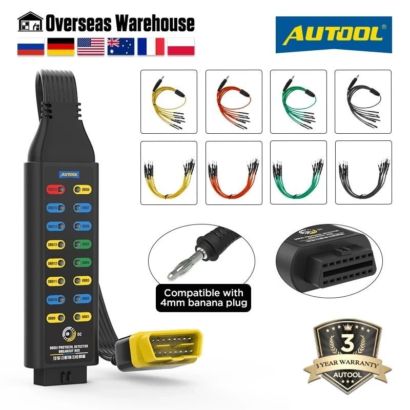 AUTOOL OBD2 เครื่องตรวจจับโปรโตคอลยานยนต์ Break Out เครื่องทดสอบกล่อง OBDII เครื่องมือสแกนวินิจฉัย A