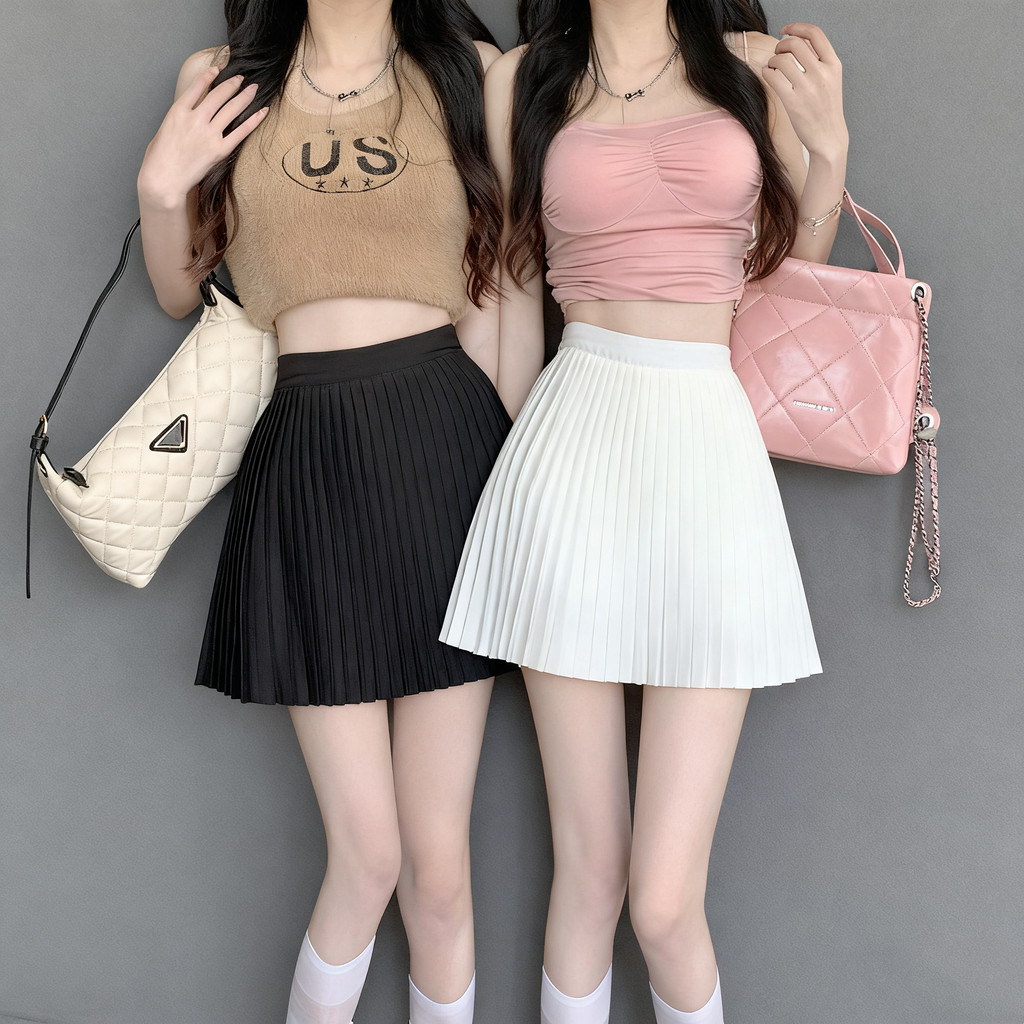 Bived S-6XL  ของผู้หญิงกระโปรงสั้นเอ-ไลน์กางเกงเอวสูงเอวยางยืดกระโปรงพลีทผ้าบาง