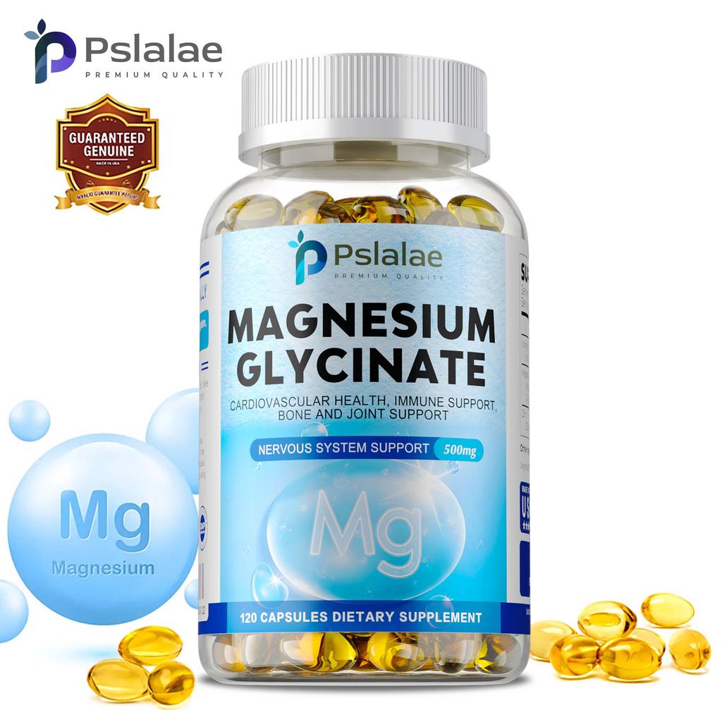 Pslalae Magnesium Glycine ผลิตภัณฑ์เสริมอาหาร 500 มก. ช่วยบรรเทาอาการความตึงเครียดของกล้ามเนื้อ ลดความวิตกกังวลและความเครียด - 30/60/120 แคปซูล ผลิตในอเมริกา