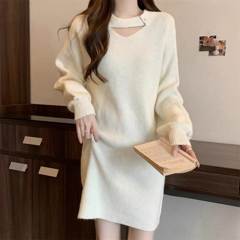 [Domi เสื้อผ้าผู้หญิง] เสื้อสเวตเตอร์ฐานด้านในความยาวปานกลางผู้หญิงแฟชั่นผ้าไหมสดใสหลวมทุกการแข่งขัน