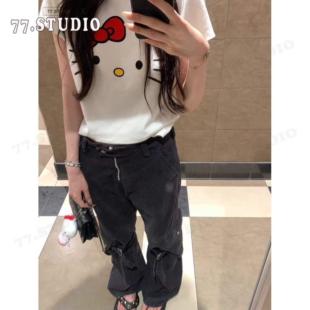 (พร้อมส่งจากกทม มาถึงใน 2วัน）เสื้อครอป cotton t shirt ลายการ์ตูน สีขาว แขนสั้น เสื้อเชิ้ตผู้หญิง baby tee S-XL รูปที่ 5