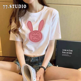 COD（พร้อมส่งจากกทม มาถึงใน 2วัน）เสื้อครอปแขนสั้น ผ้าคัตคอน นิ่มใส่สบาย #แขนสั้น 100%Cotton ลายการ์ตูน เสื้อยืดผู้หญิง