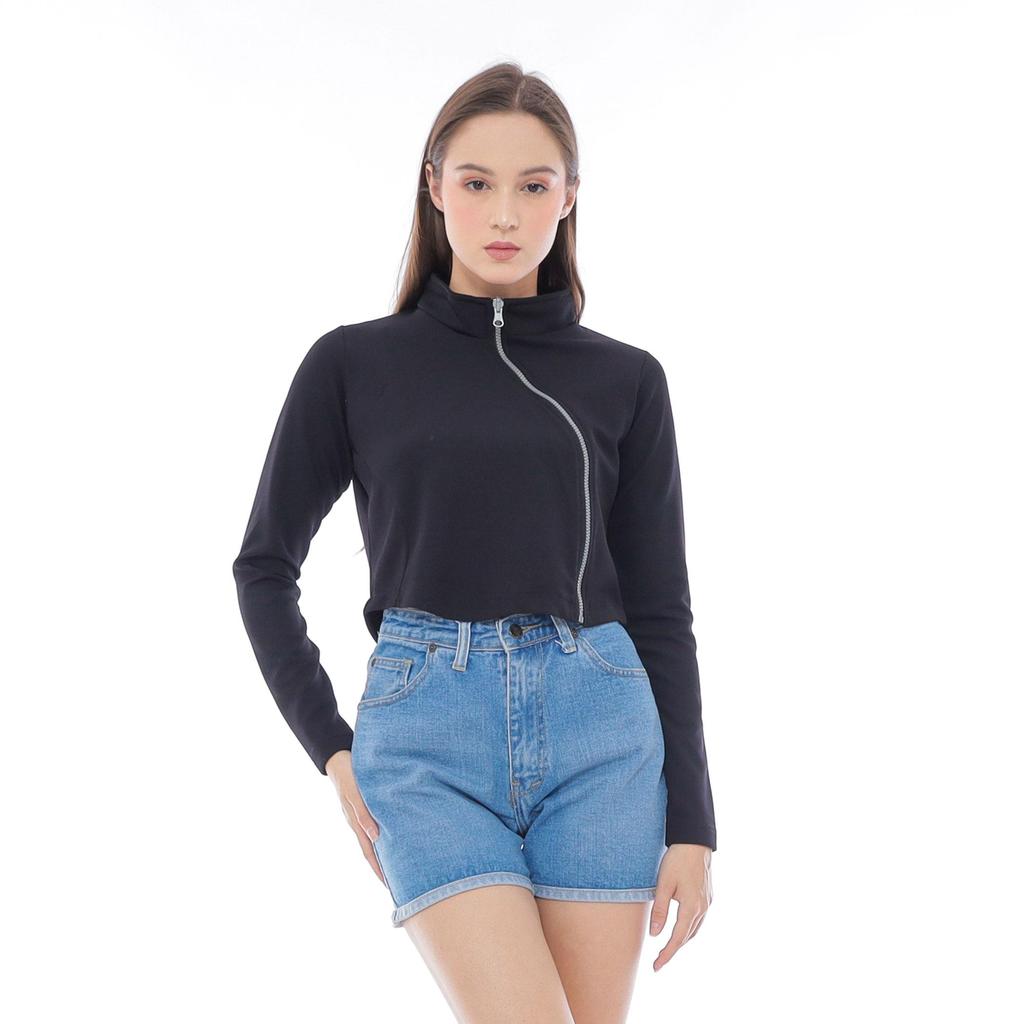 เพียงพอสําหรับวันนี้ - Velo Crop Jacket คอเต่าซิปไม่สมมาตรธรรมดา Basic Rib ถัก