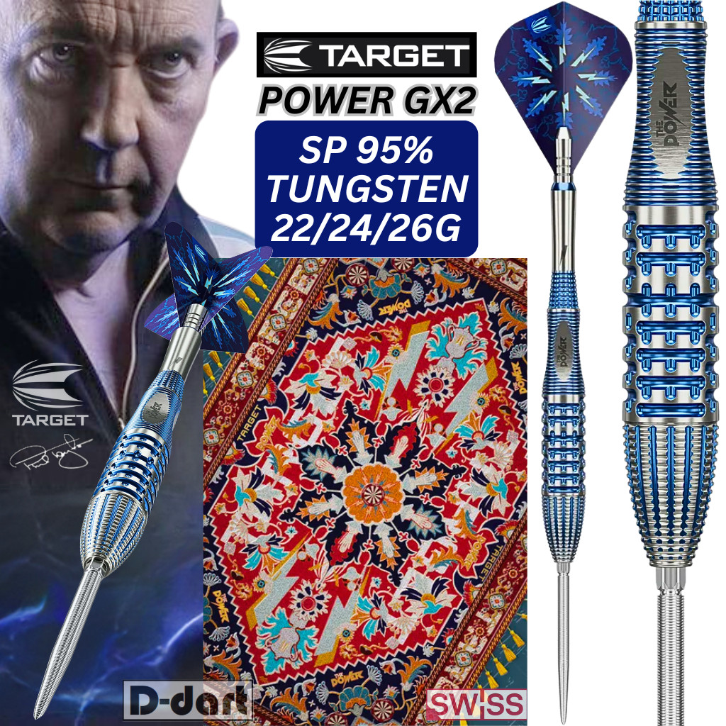 TARGET STEEL TIP DARTS - 22G/24G/26G PHIL TAYLOR RAW POWER GX2 (SWISS) SP 95% TUNGSTEN DART SET