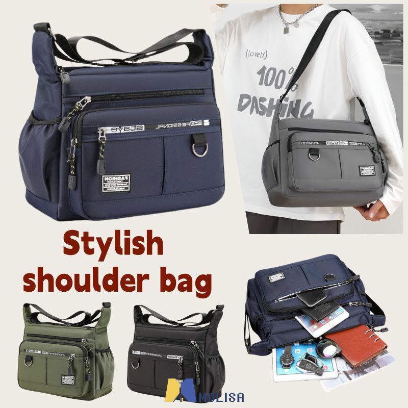 กระเป๋านักเรียน Oxford ความจุขนาดใหญ่ กระเป๋าสะพายไหล่ไนลอนสำหรับผู้ชาย กระเป๋าคาดลำตัวแบบลำลอง MOLI