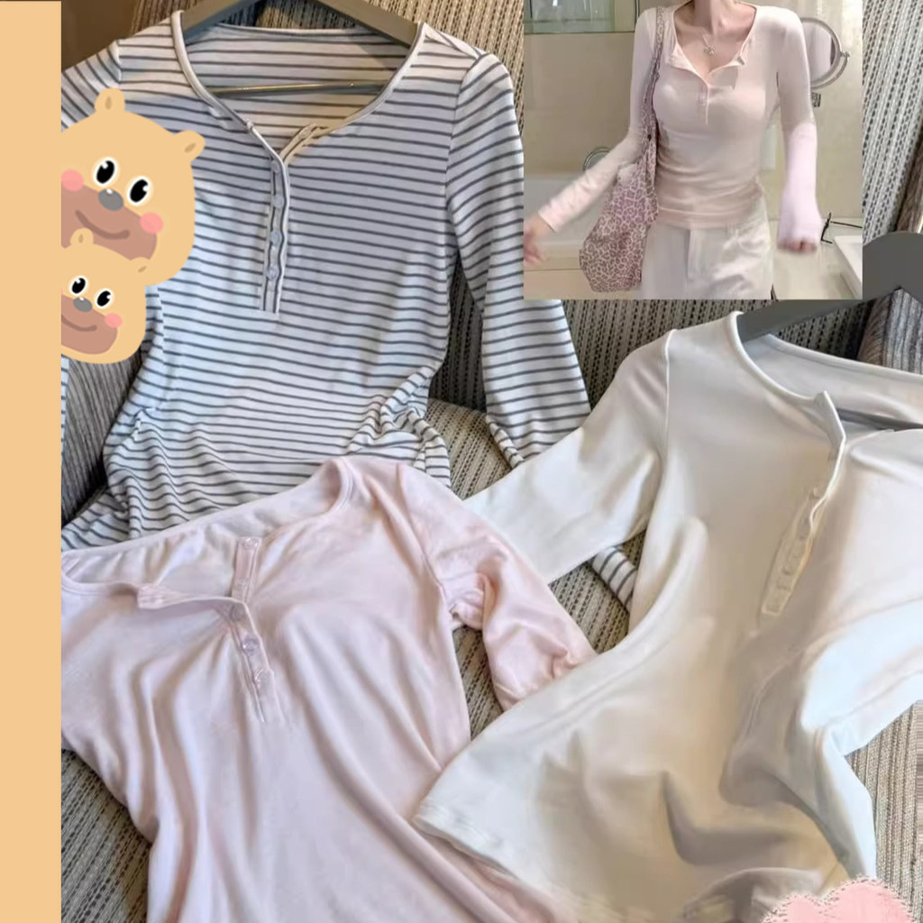 bearbra เสื้อยืดสำหรับผู้หญิง พิมพ์ลายสีชมพูแขนยาว – โปรปัง