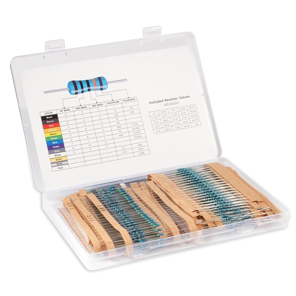 ชุดต้านทาน 1000 ชิ้น 1/4 W +-1% Premium Metal Film Resistors Assortment Kit, 25 ค่า (1 Ohm-1M Ohm) 4