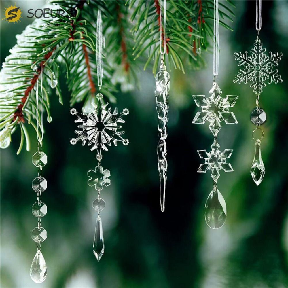 SOEURS 10 ชิ้น/เซ็ตเกล็ดหิมะ Icicle เครื่องประดับ,พลาสติกจําลองเกล็ดหิมะแขวนจี้,ตกแต่งอะคริลิคเกล็ดห