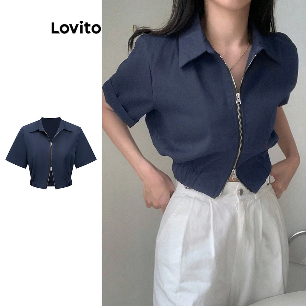 Lovito เตรียมใจ เสื้อธรรมดาซิปเสื้อสําหรับผู้หญิง L82AD009 (หลากสี)