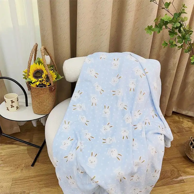 ผ้าห่มพิมพ์ลายกระต่ายน่ารัก ใช้งานได้ทั้งเป็นผ้าคลุมไหล่และผ้าห่มขนาดเล็กสำหรับหอพักนักเรียนและการนอนกลางวันในออฟฟิศ - รูปที่ 5