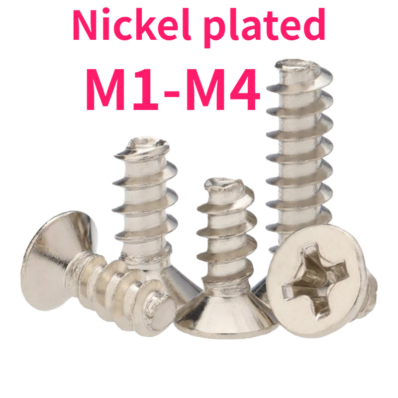 KB cross countersunk head สกรูเกลียวปล่อยหัวแบนชุบนิกเกิล M1/M1.2/M1.4/M1.7/M2/M2.3/M2.6/M3/M3.5/M49