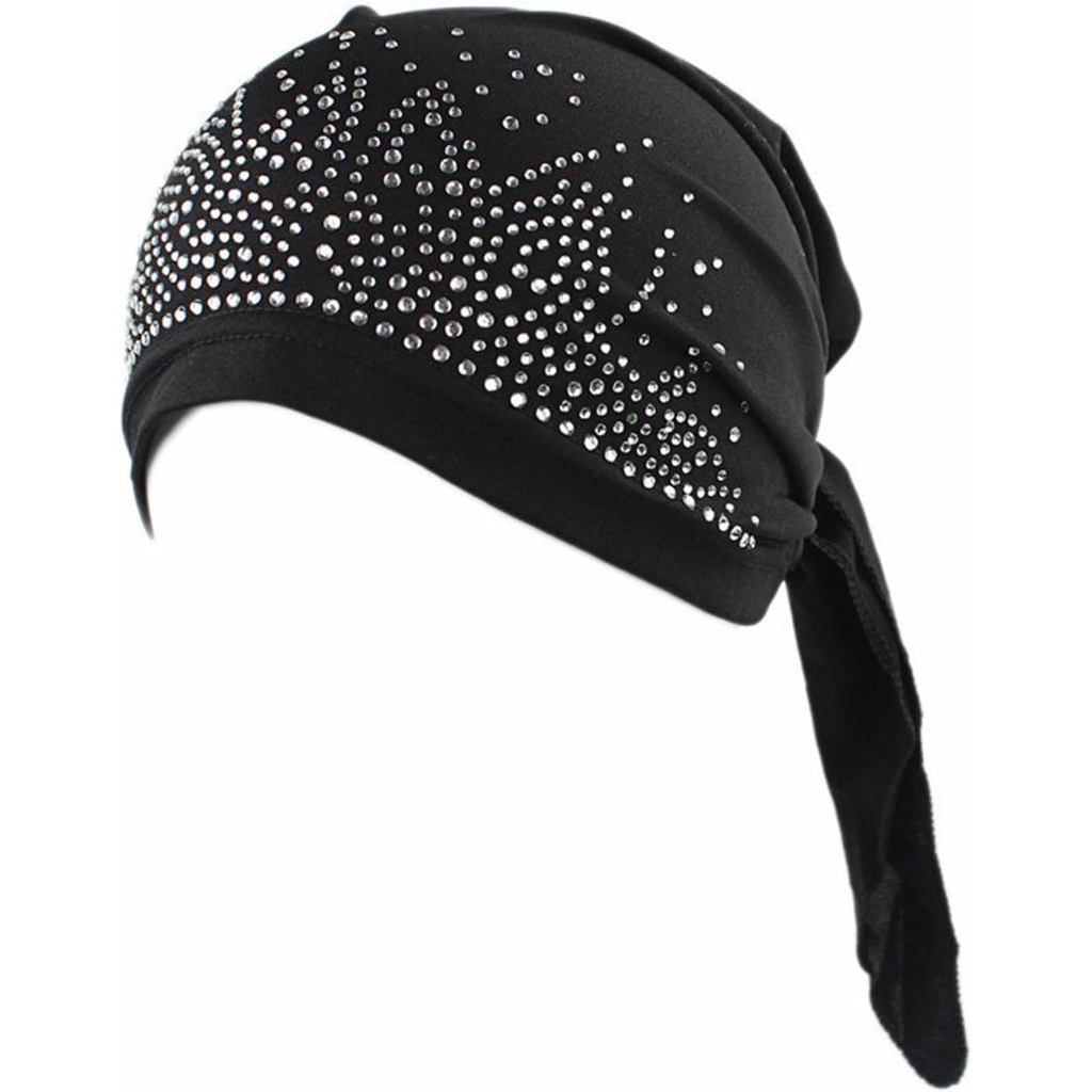 Qhome Womens Rhinestone Head Scarf Head Wrap Chemo Cap Spandex Bandana Du Rag