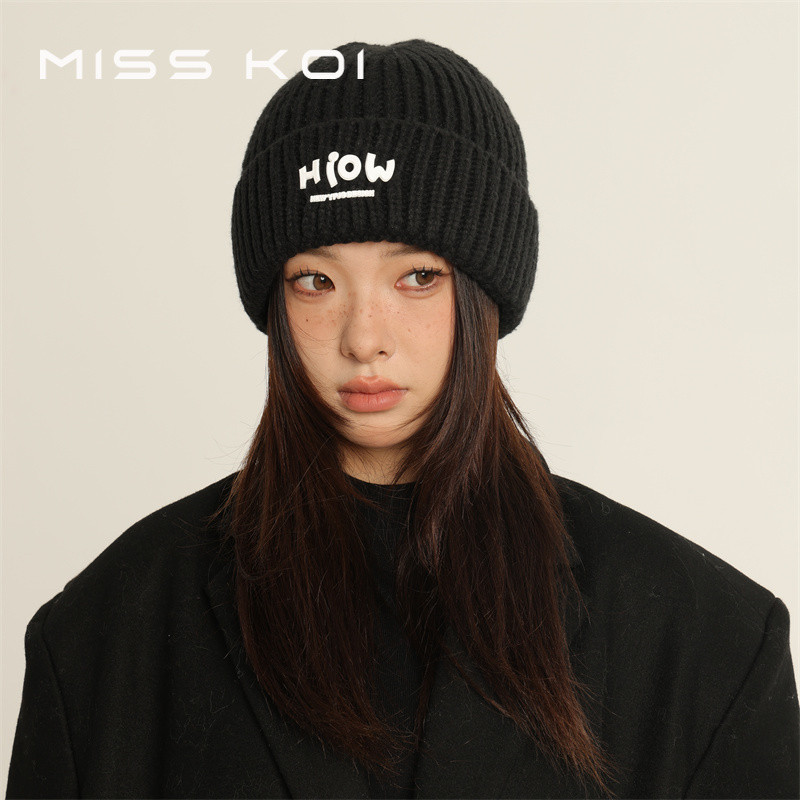 หมวกขนสัตว์ MISSKOI สไตล์ All-Match สำหรับฤดูใบไม้ร่วงและฤดูหนาว ดีไซน์สามมิติ เพิ่มความอบอุ่นและความสวยงาม