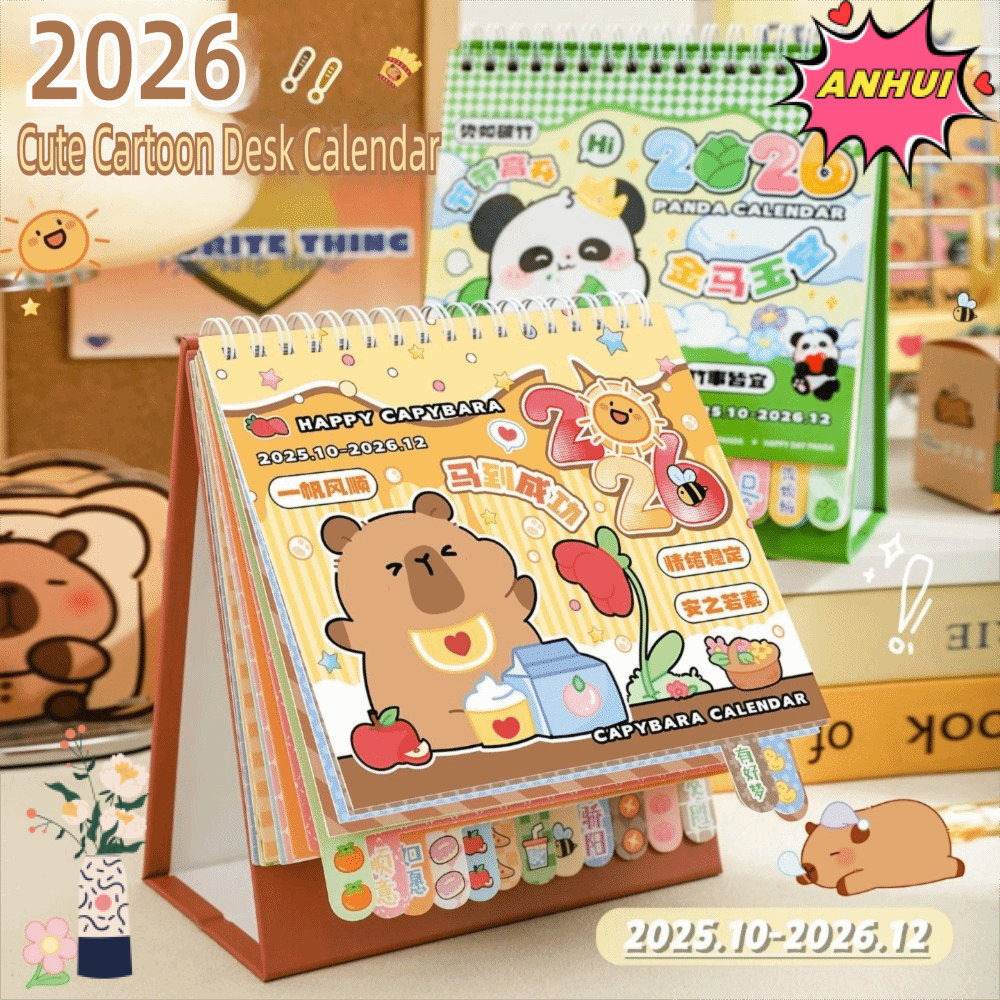 ANHUITYJ ปฏิทินจิ๋ว, Capybara/Panda 2026 ปฏิทินตั้งโต๊ะ