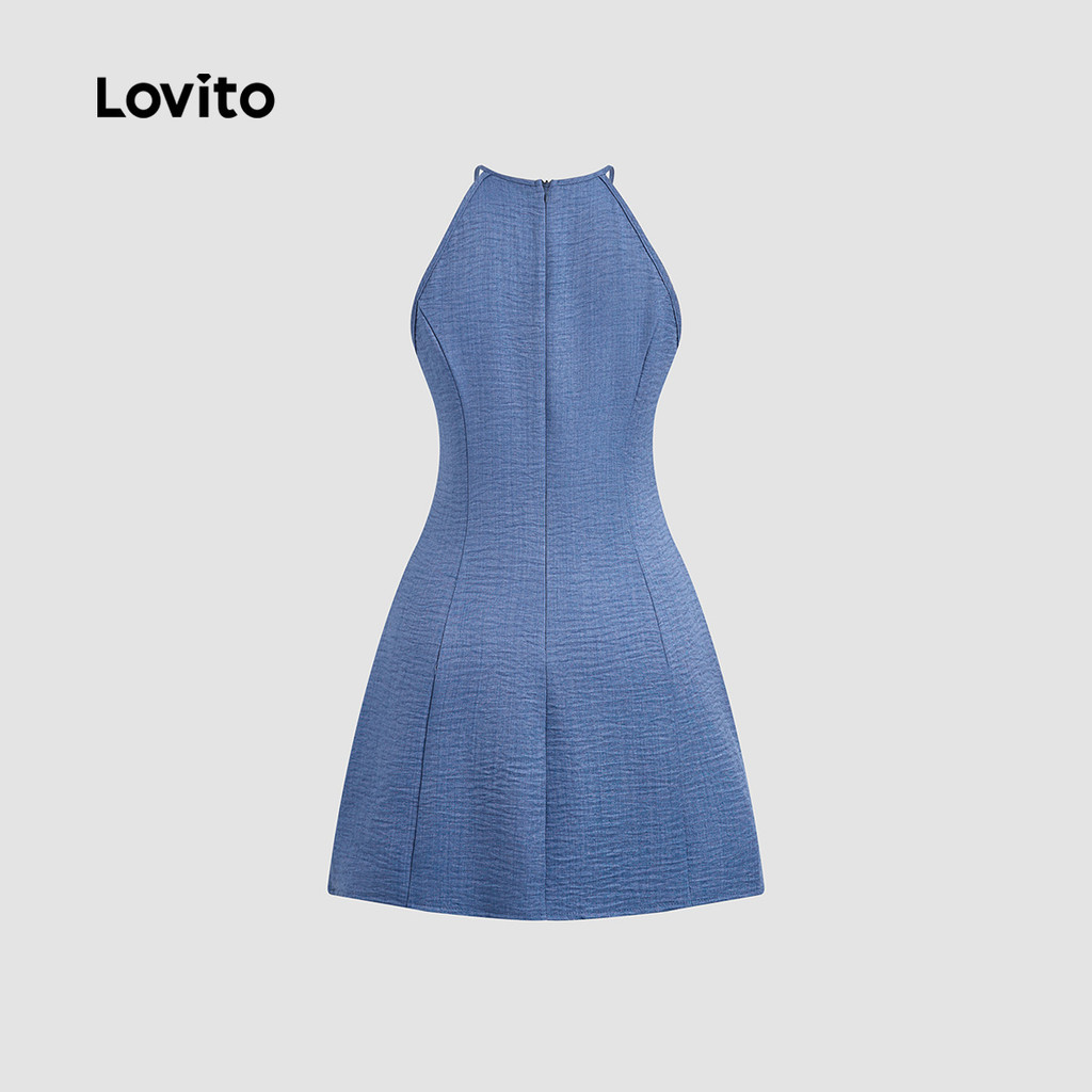 Lovito เดรสยีนส์ผู้หญิง ผูกด้านหน้า สีฟ้า สไตล์ลําลอง แฟชั่นฤดูใบไม้ผลิ ฤดูร้อน L157ED118 - รูปที่ 3