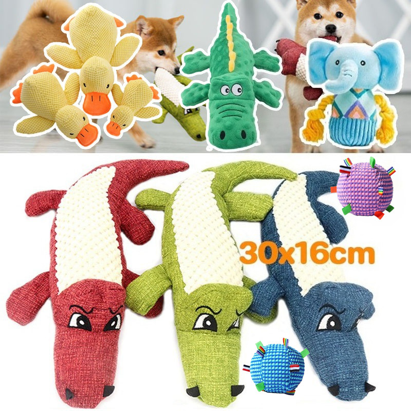 ของเล่นตุ๊กตาจระเข้ 30cm สุนัข มันทำให้เกิดเสียง ผ้าลินิน ทําความสะอาดฟัน สําหรับสัตว์เลี้ยง สัตว์เลี้ยงเคี้ยวของเล่น
